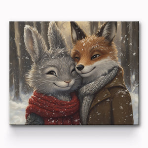 Rabbit and Wolf Cuddling in the Snow Painting By Number 1