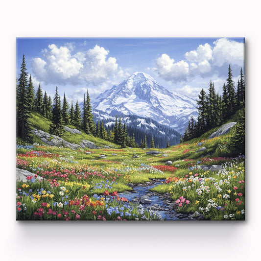 View Of Flowers In Mountains Painting By Number 1