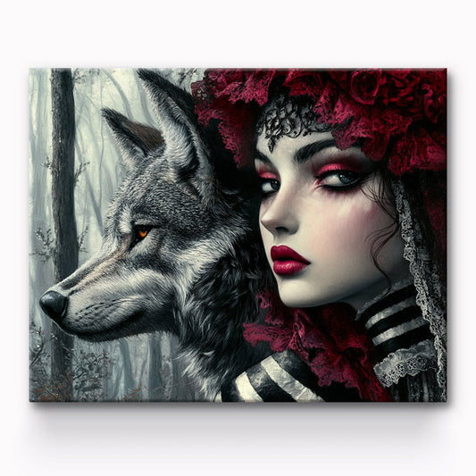 Gust Girl and the Grey Wolf Painting By Number 1