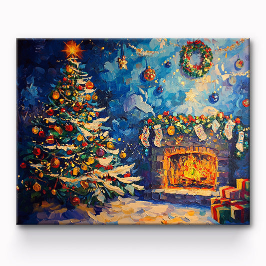 Christmas Tree By Fireplace Painting By Number 1
