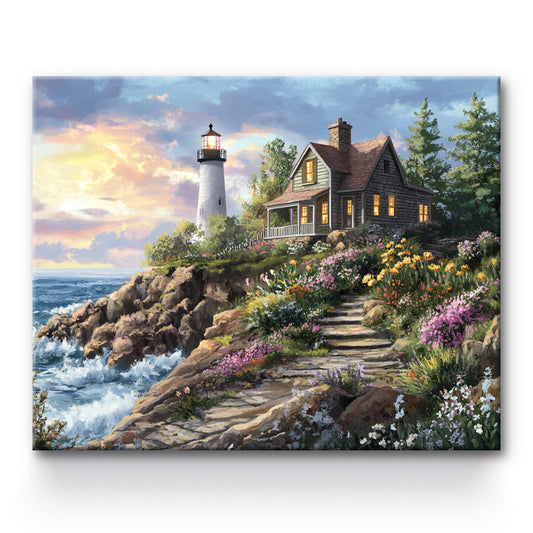 Lighthouse House By The Sea Painting By Number 1