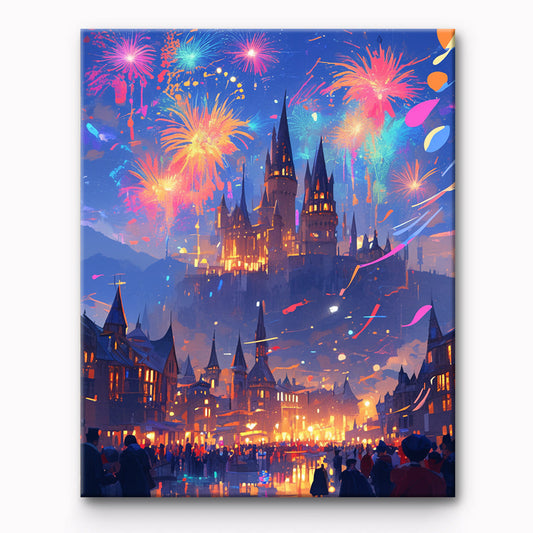 Castle Fireworks Painting By Number 1