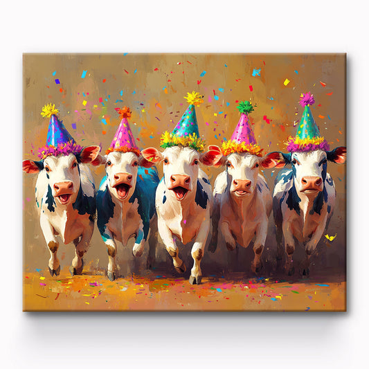 Funny Cow With Celebration Hat Painting By Number 1