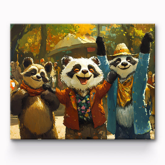 Three Happy Pandas Painting By Number 1