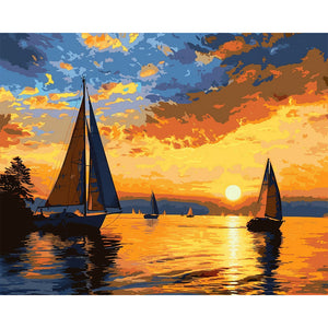 Sunset Boat Painting By Number 2