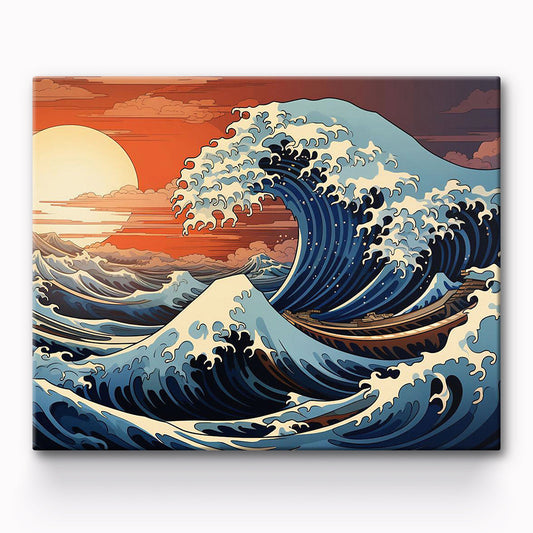 Sunset And Ocean Waves Painting By Number 1