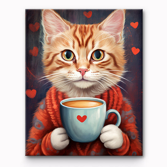 Coffee Drinking Cat Painting By Number 1
