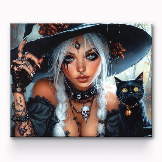 Witch And Black Cat Painting By Number 1