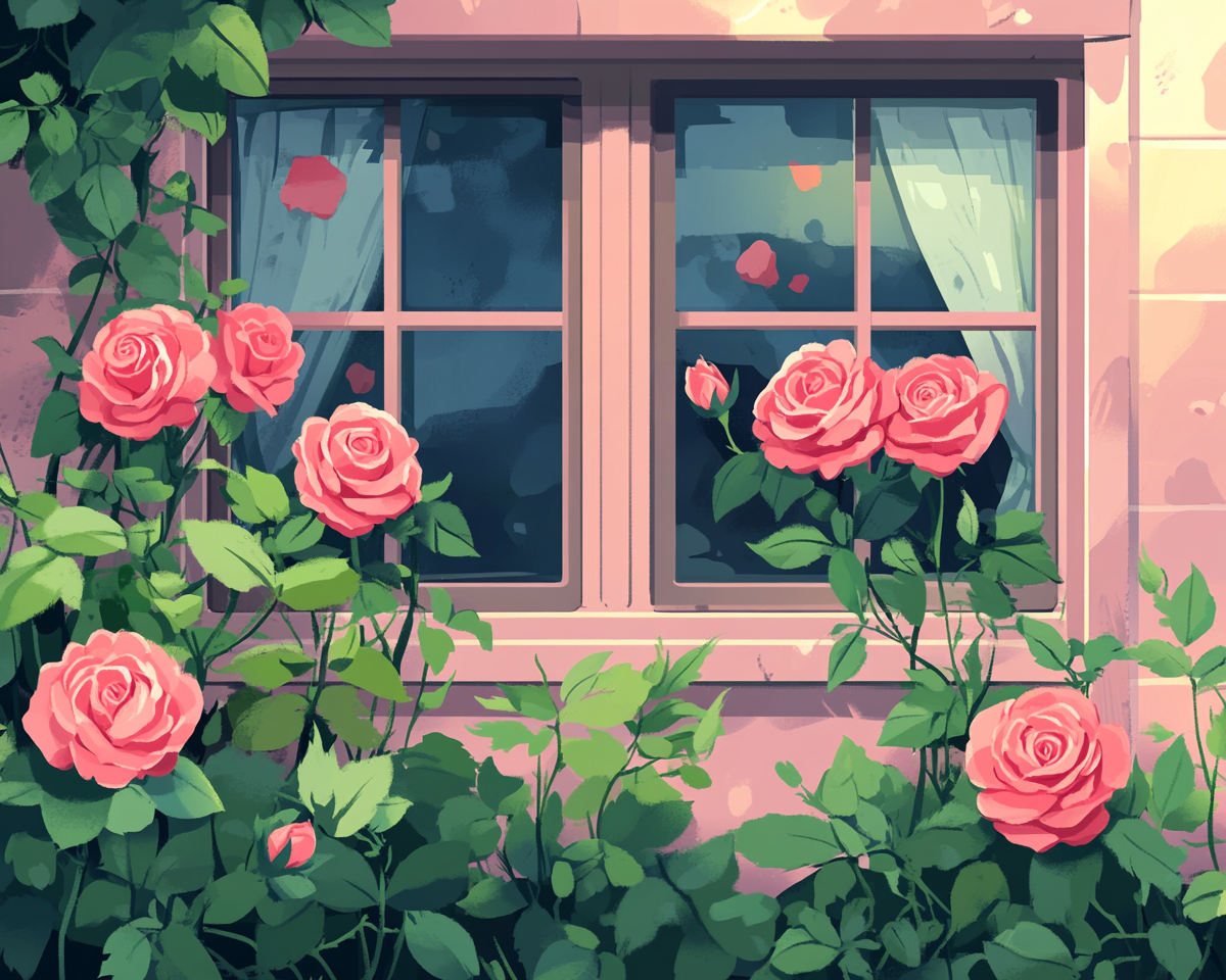 Rose Flower By The Window Painting By Number 2