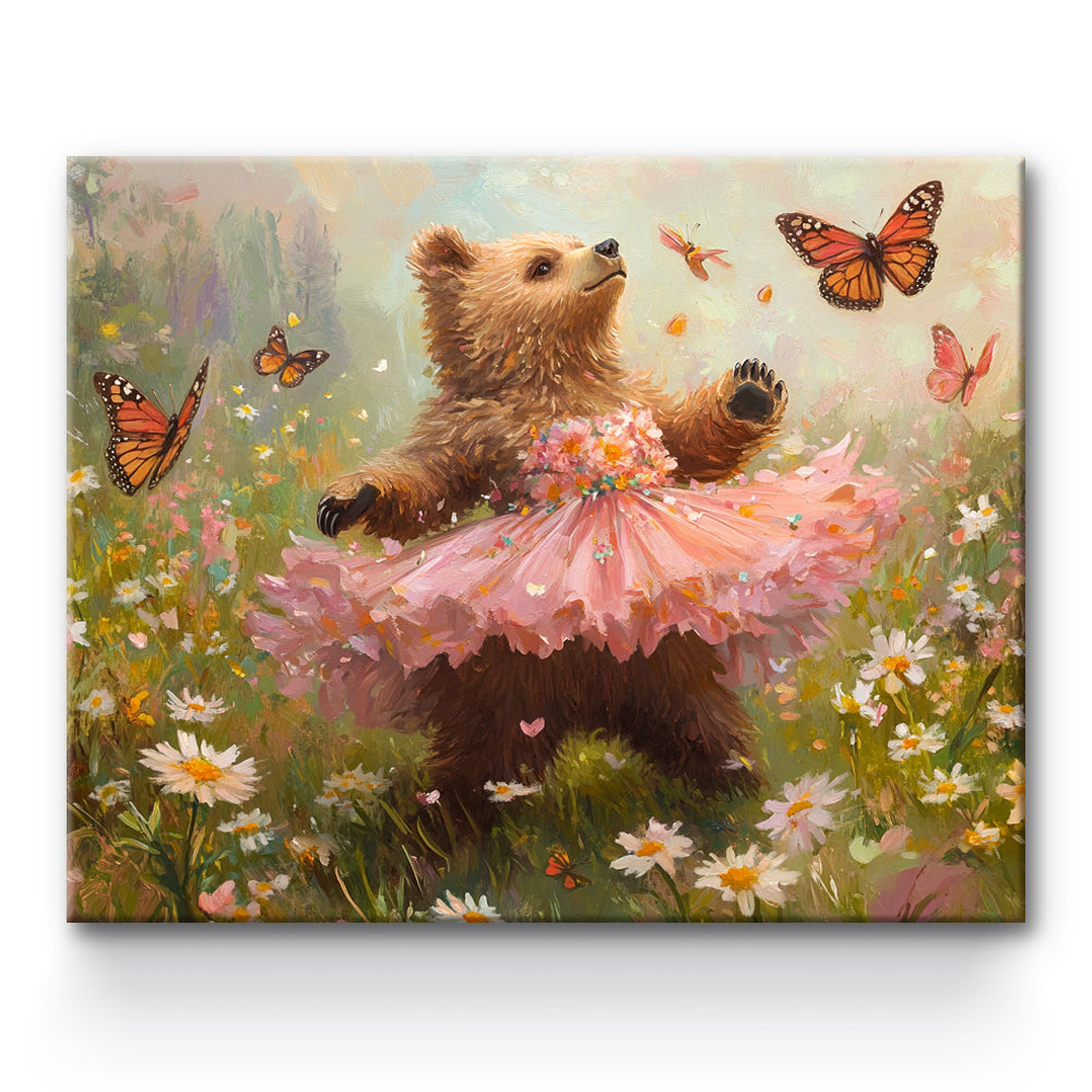 Brown Bear With Butterfly Dancing Painting By Number 1