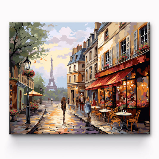 Street Side Restaurants Painting By Number 1