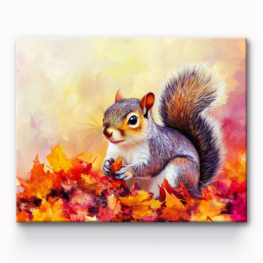 Squirrel And Maple Leaf  Painting By Number 1