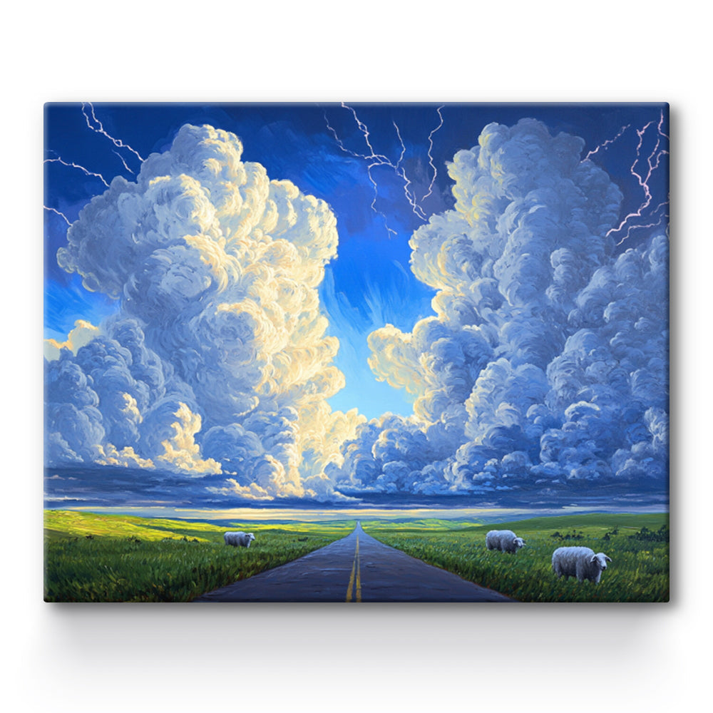 Sheep In The Sky And Grassland Painting By Number 1