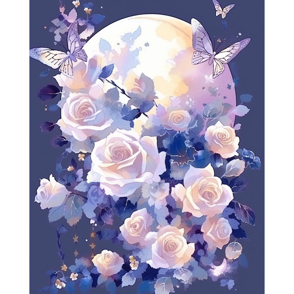 Moon and Pink Roses Painting By Number 2