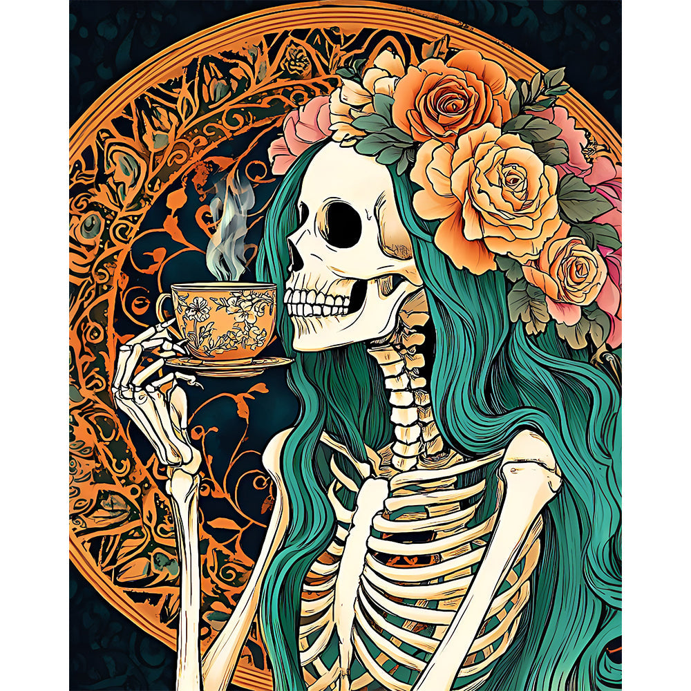 Skeleton Drinking Tea Painting By Number 2