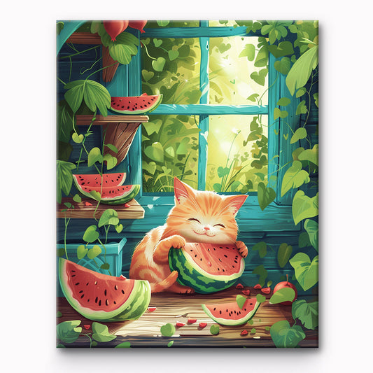 Watermelon-loving Cat Painting By Number 1