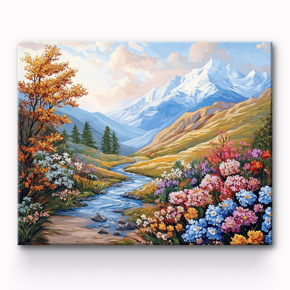 Beautiful View Of Flowers In Mountains Painting By Number 1