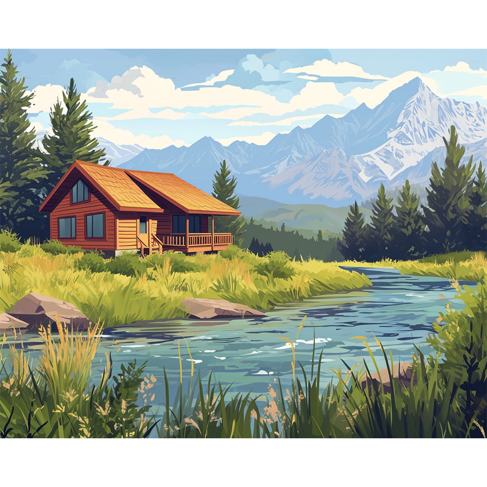 Lakeside Cabin Painting By Number 2