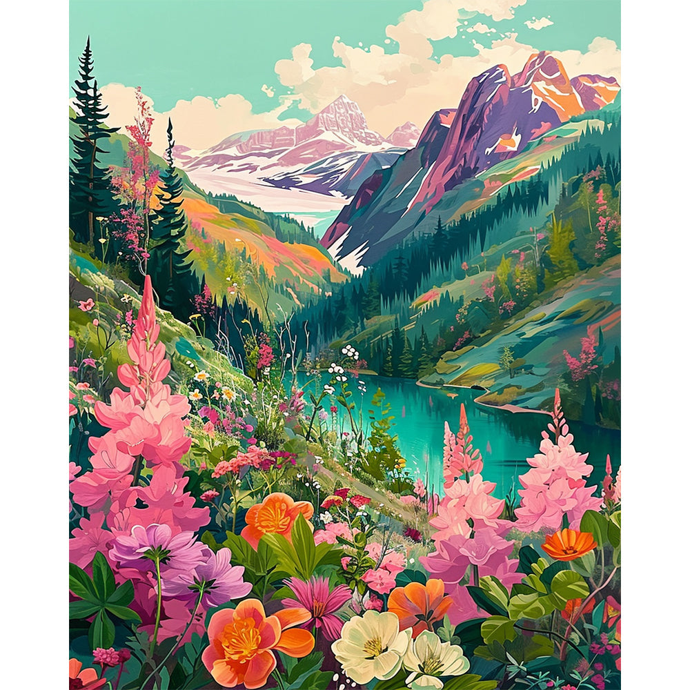 Valley Flower Landscape Painting By Number 2
