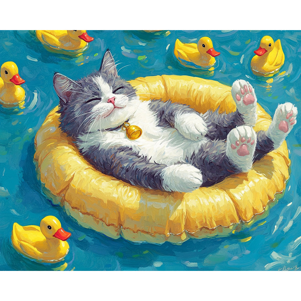 Cat Sleeping on Swimming Ring Painting By Number 2