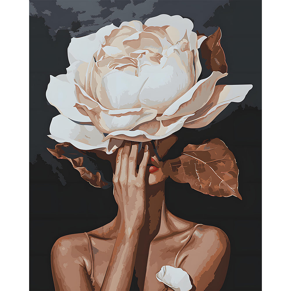 White Rose Flower Girl Painting By Number 2