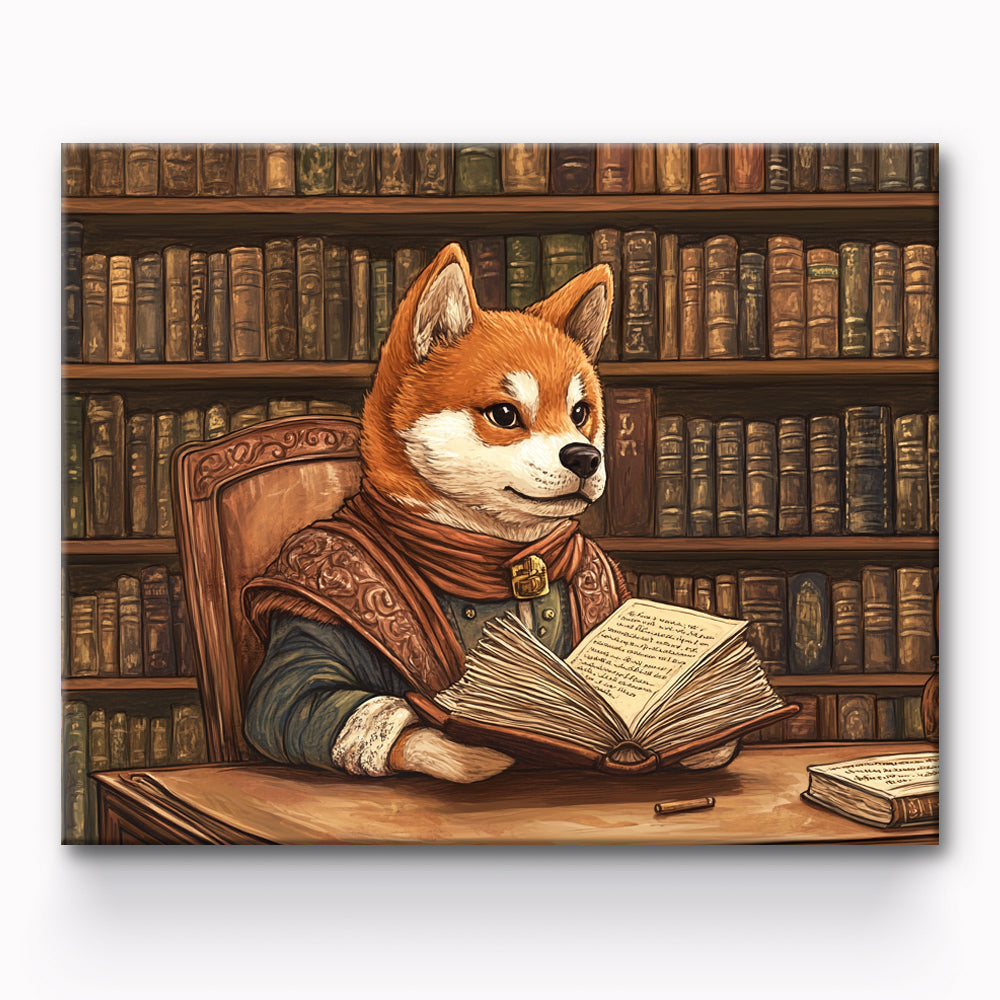 Dog reading in library Painting By Number 1