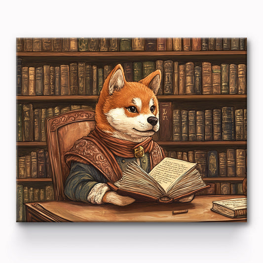 Dog reading in library Painting By Number 1