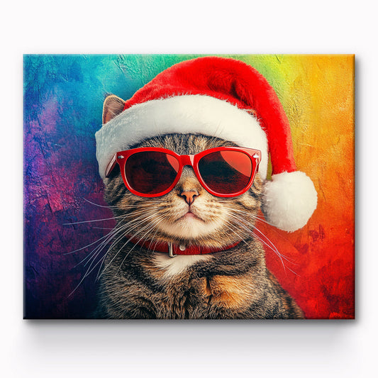 Cat With Christmas Hat Painting By Number 1
