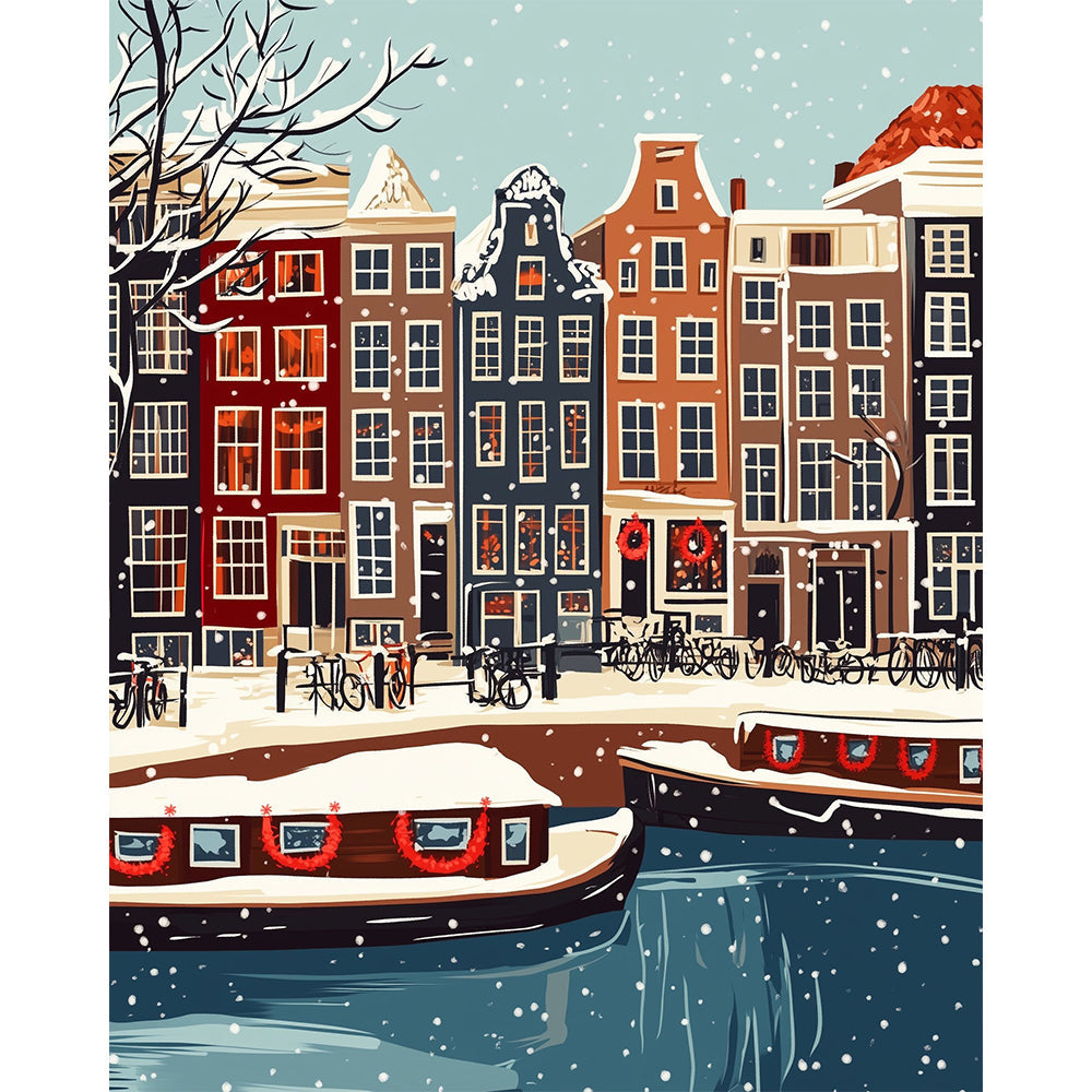 Winter Canal Buildings Painting By Number 2