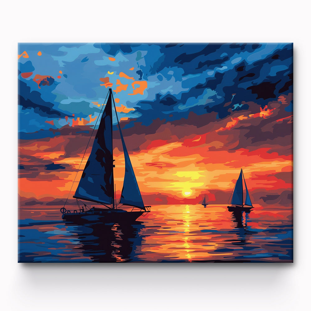 Sunset Boat Painting By Number 1