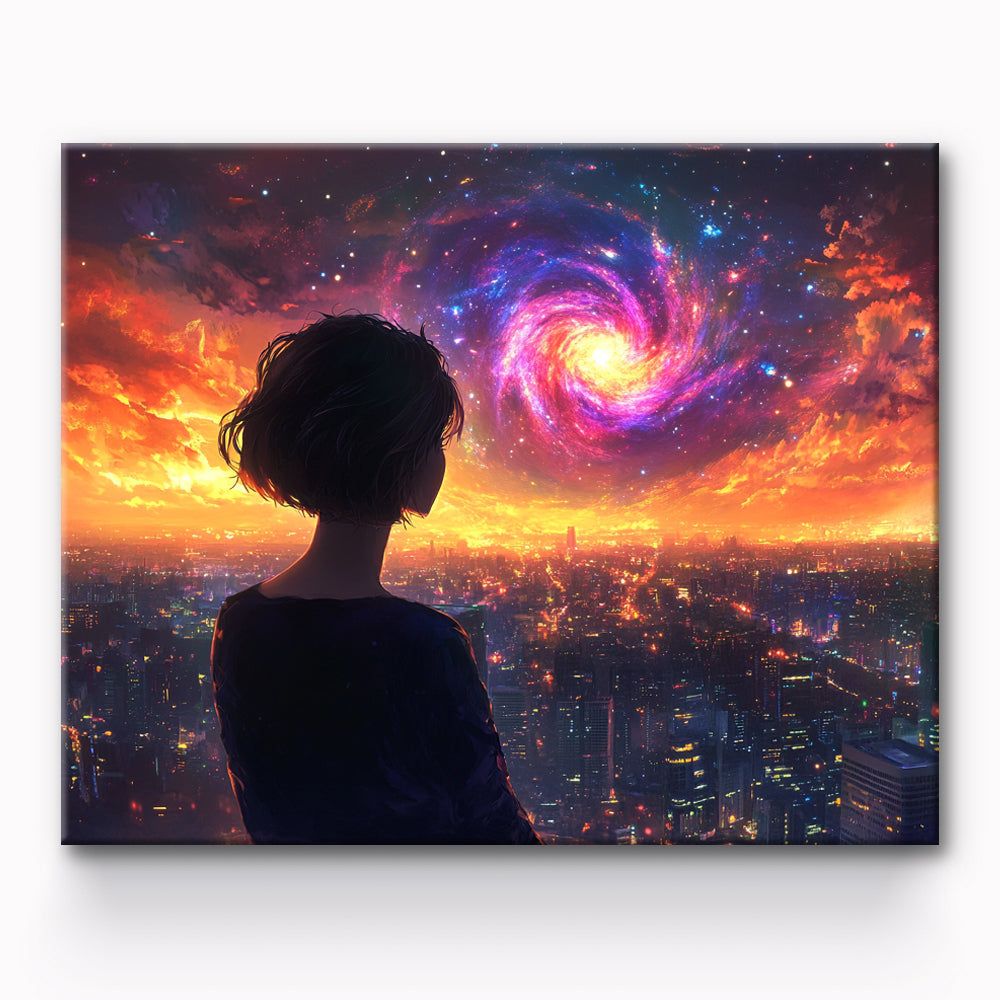 Girl Looking Up At Fantastic Starry Sky Painting By Number 1