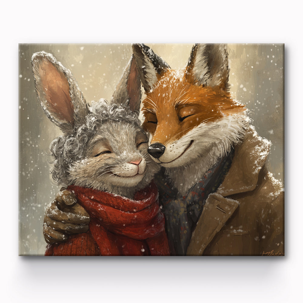 Rabbit and Wolf Cuddling in the Snow Painting By Number 1