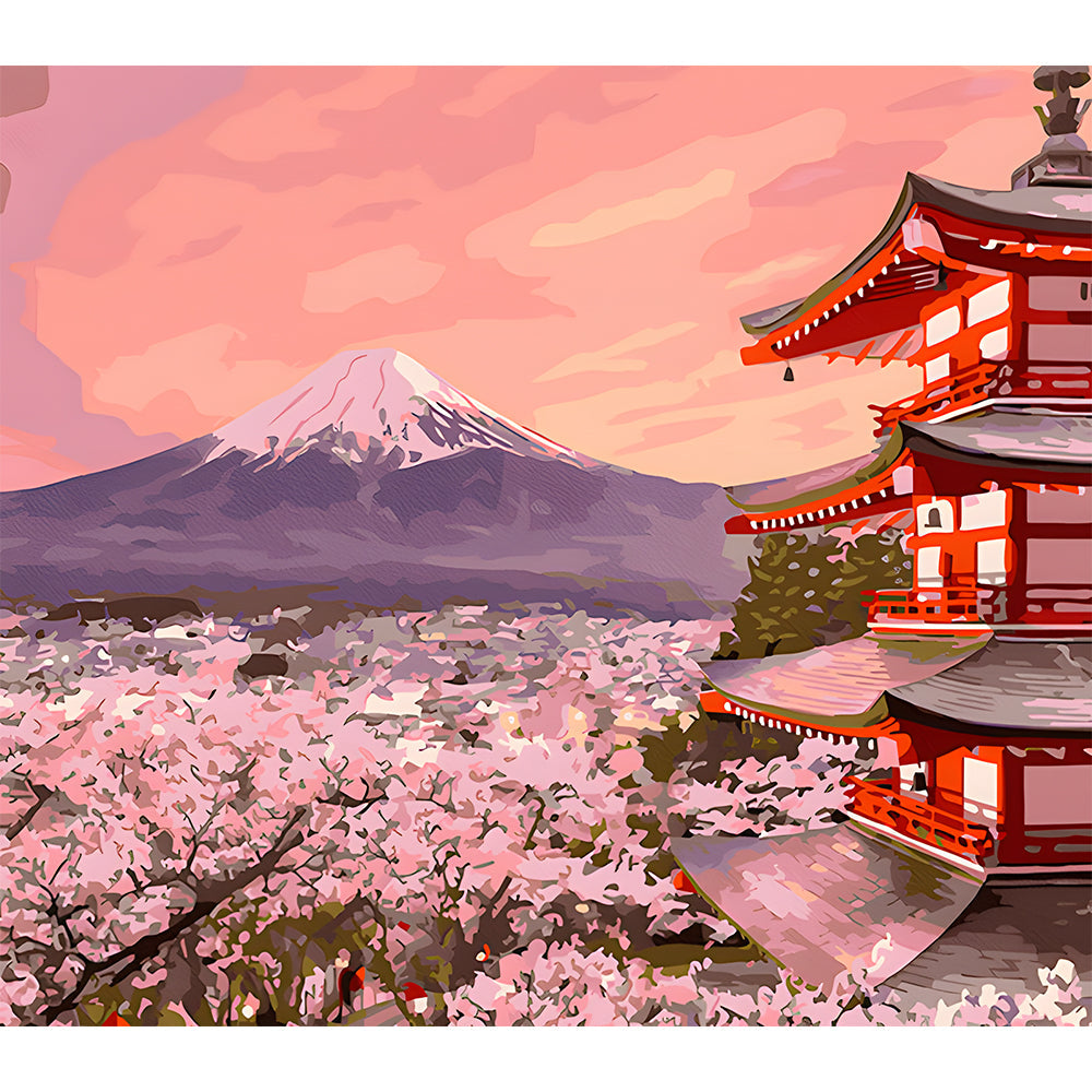 Cherry Blossoms Bloom Under Mount Fuji Painting By Number 2