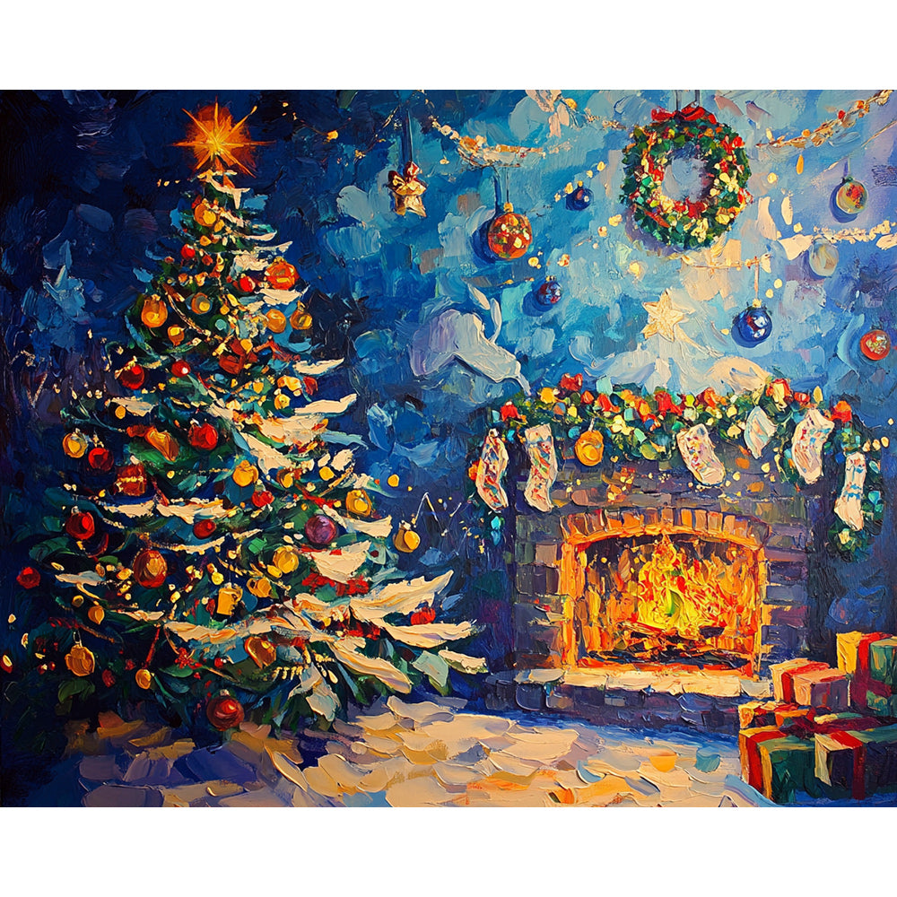 Christmas Tree By Fireplace Painting By Number 2