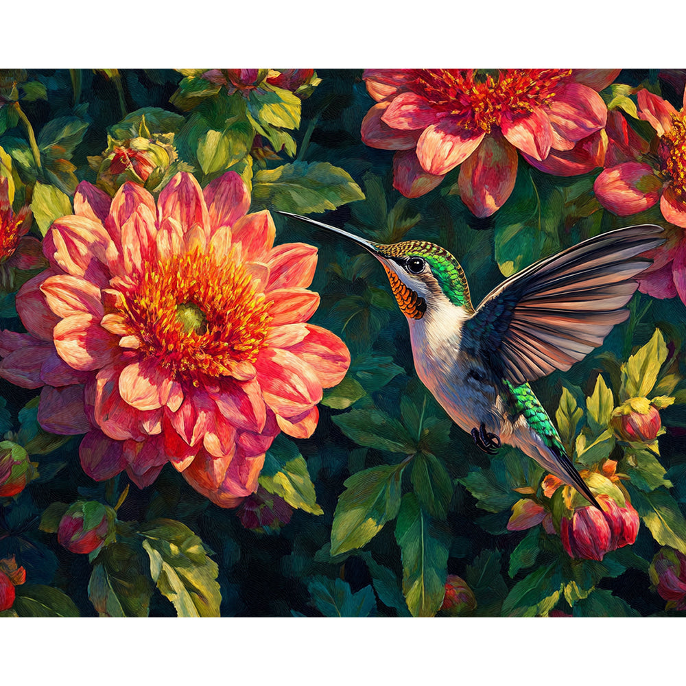 Hummingbird And Peony Painting By Number 2