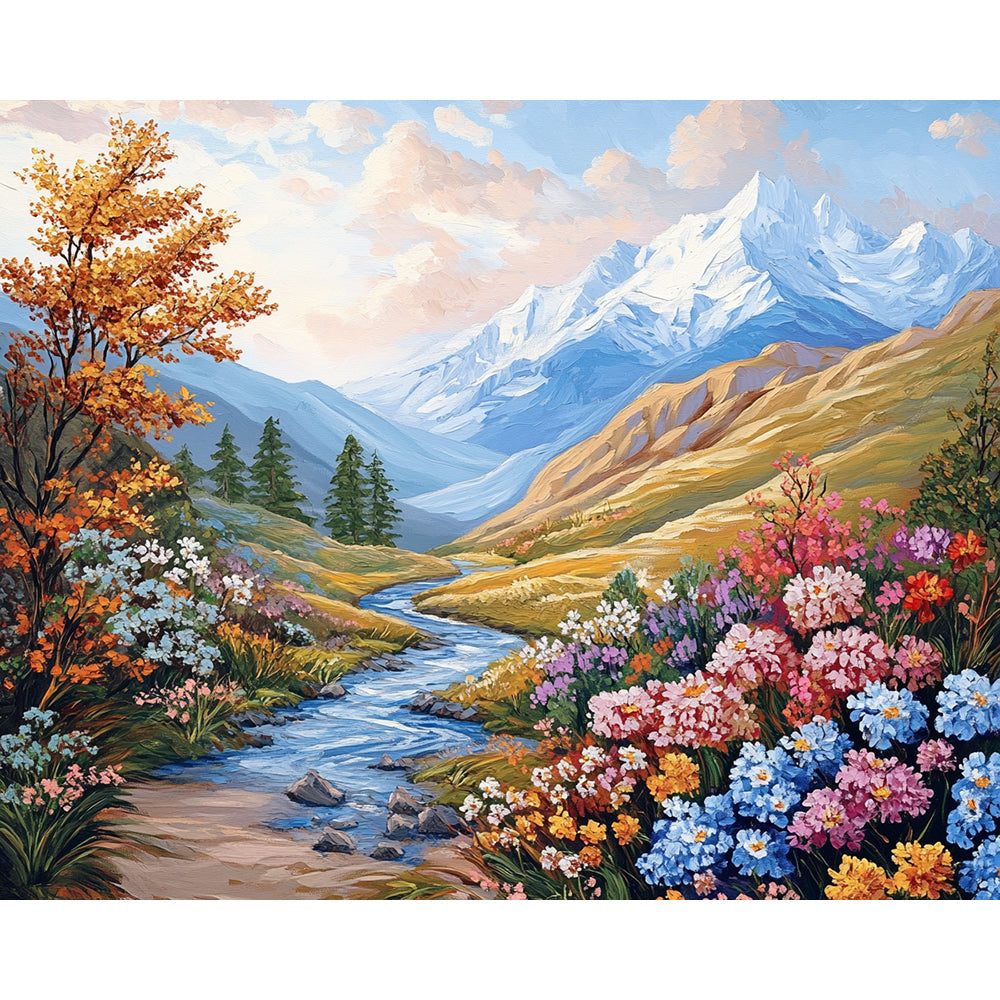 Beautiful View Of Flowers In Mountains Painting By Number 2