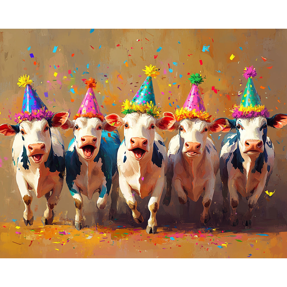 Funny Cow With Celebration Hat Painting By Number 2