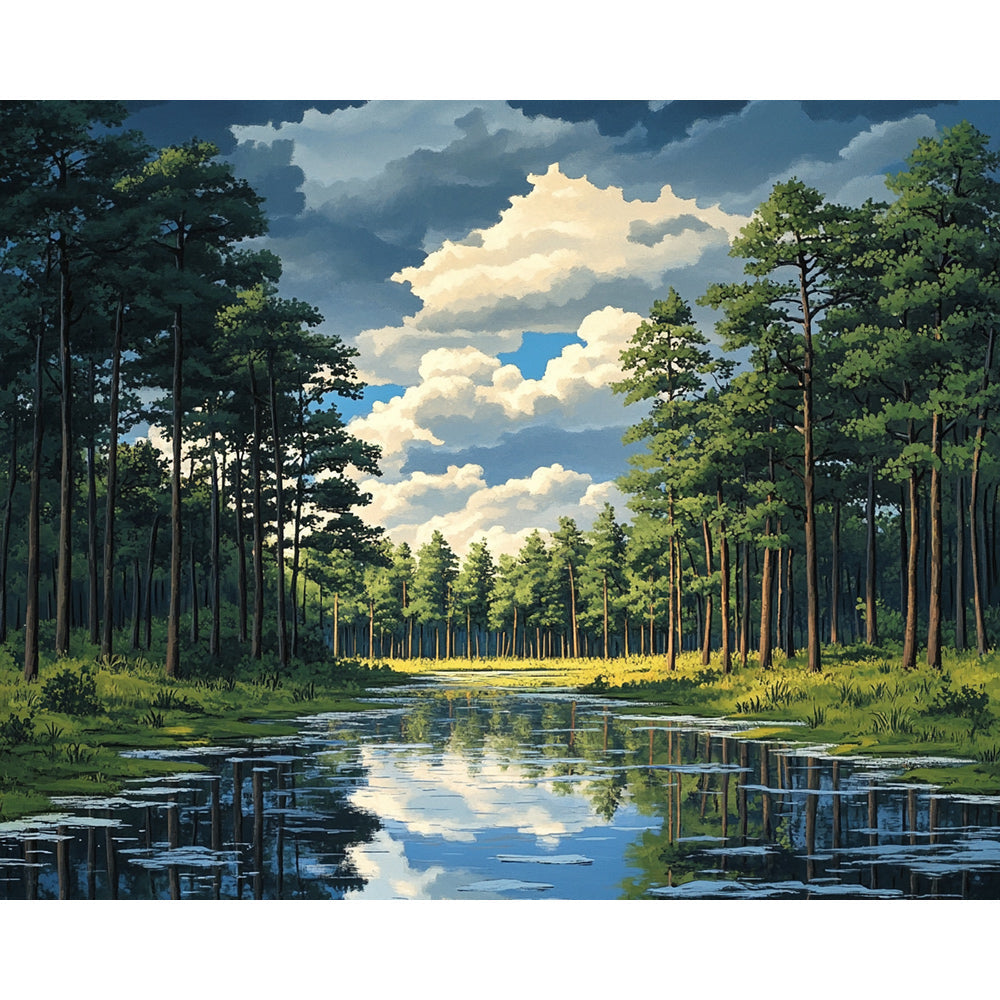 Mountain Forest Lake Painting By Number 2
