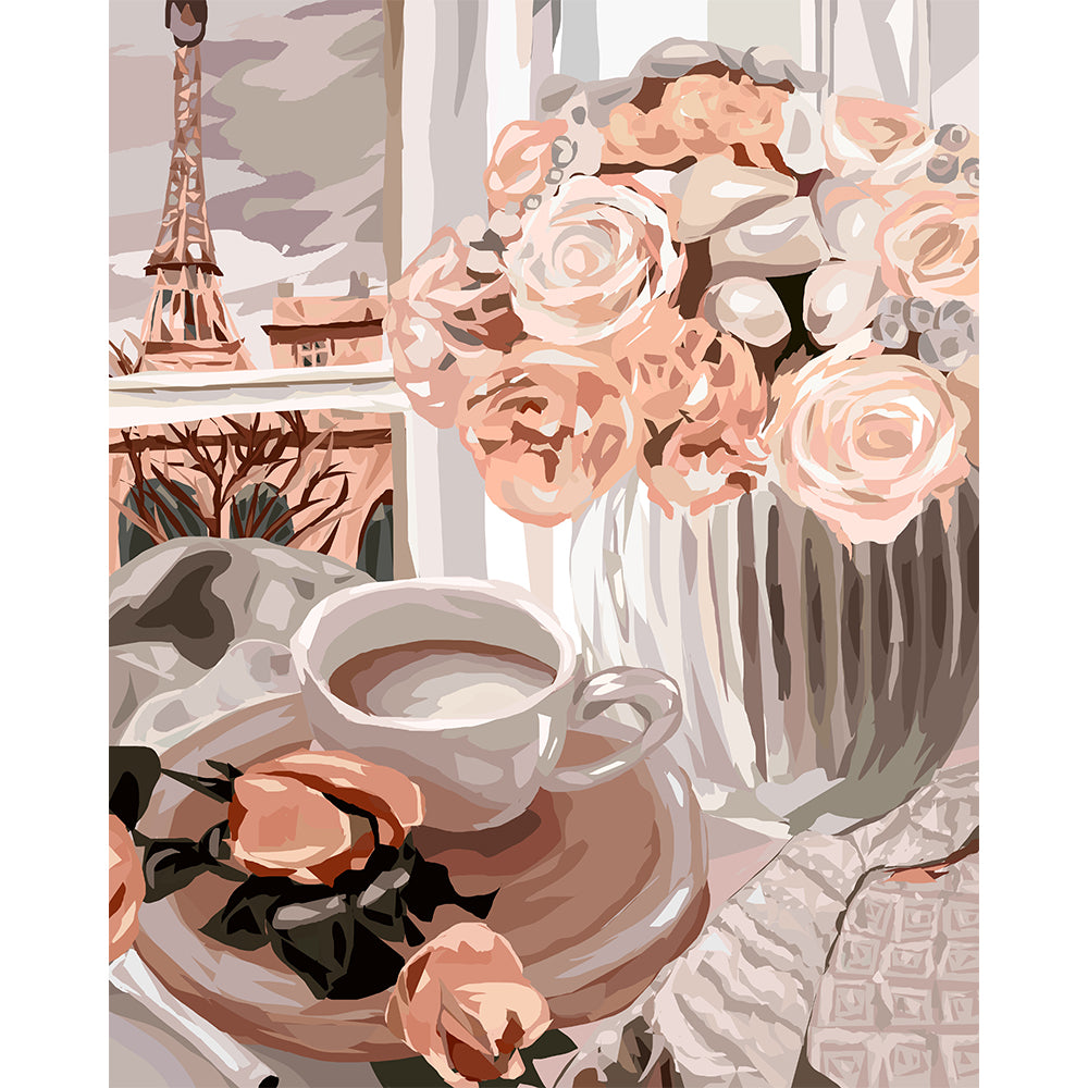 Window View And Rose Painting By Number 2