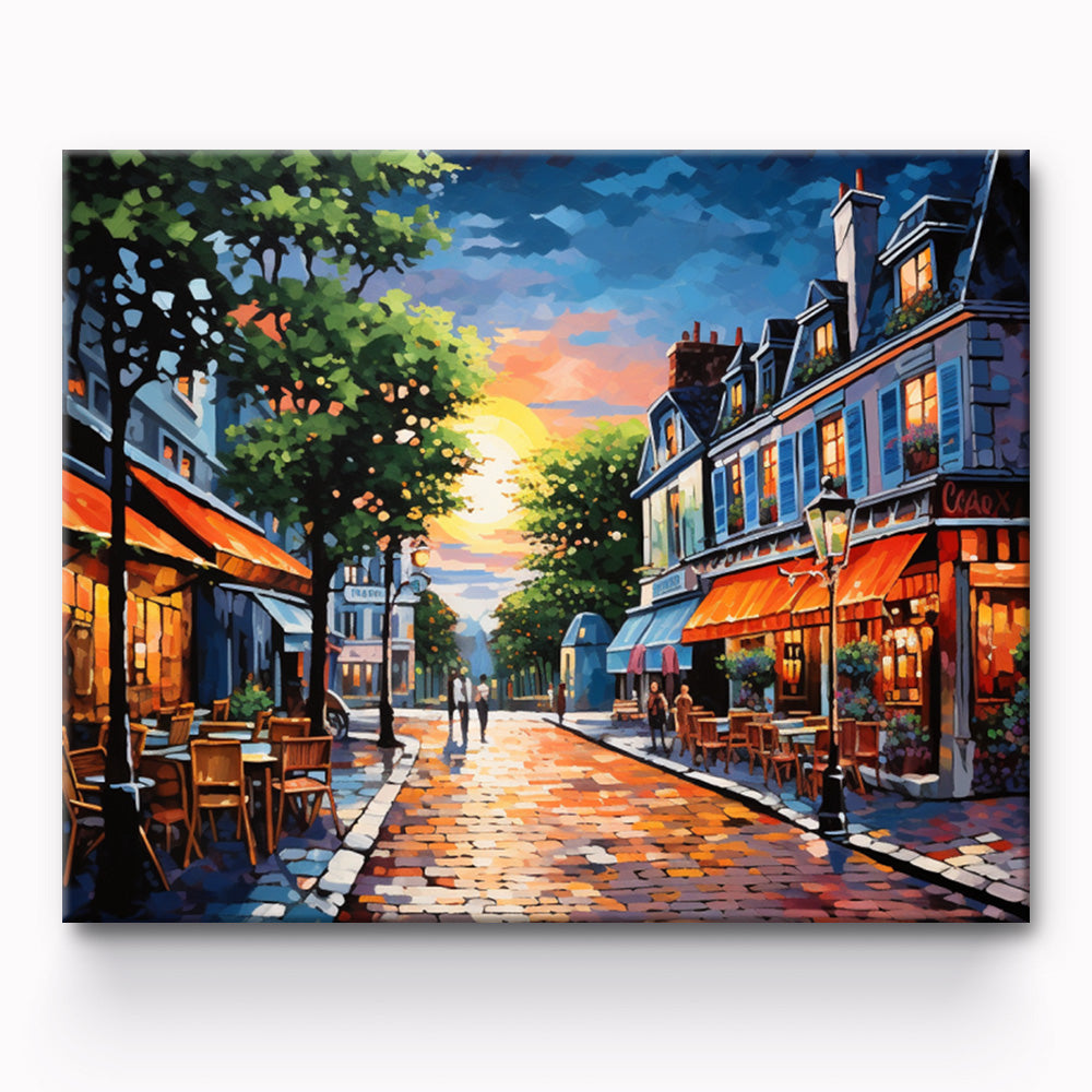 Street Side Restaurants Painting By Number 1