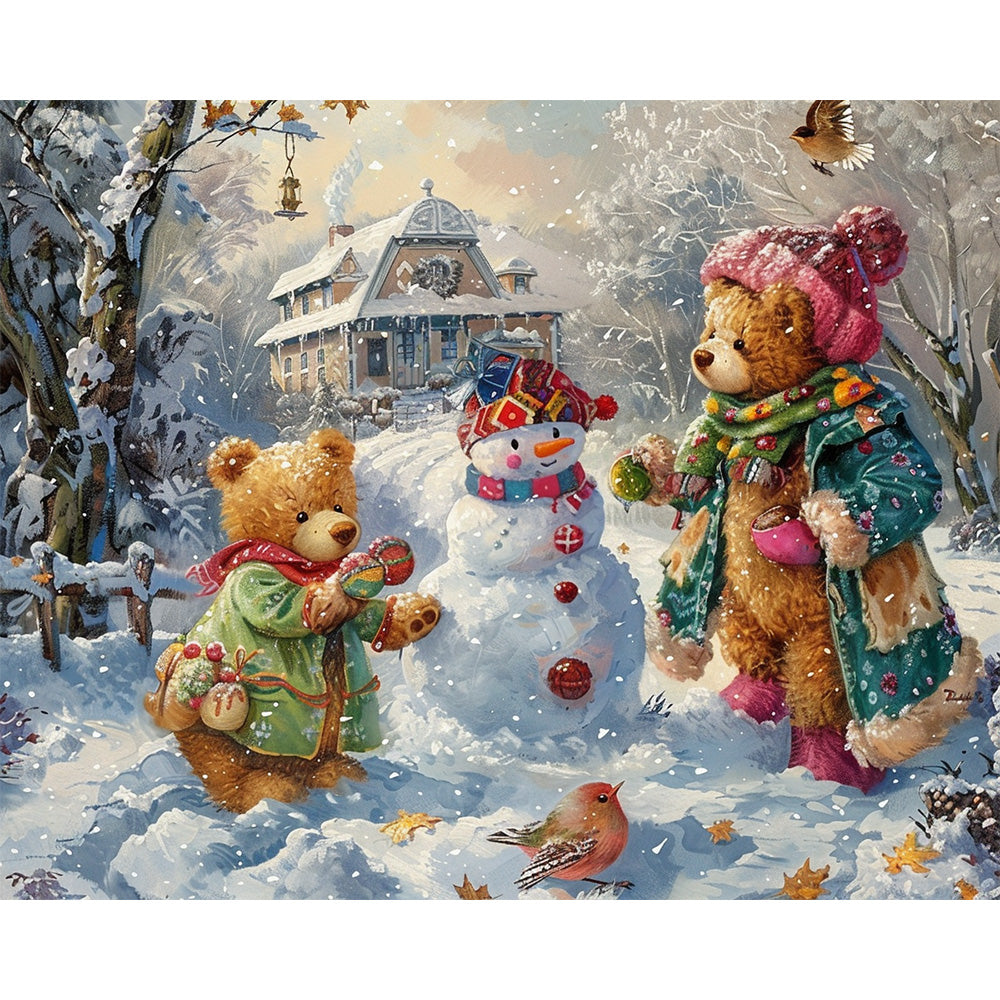 Snowman And Dog Painting By Number 2