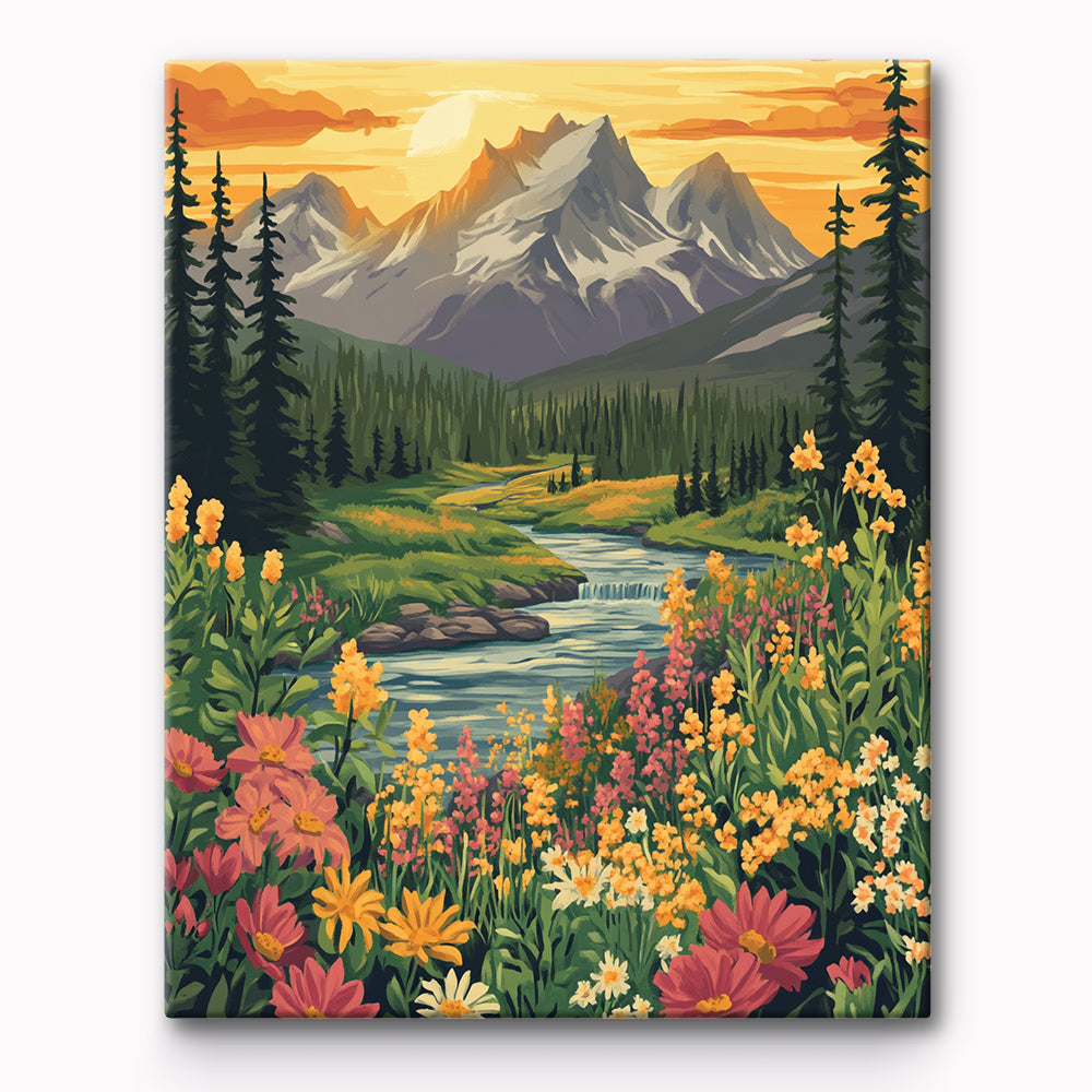 Creek with distant mountains Painting By Number 1