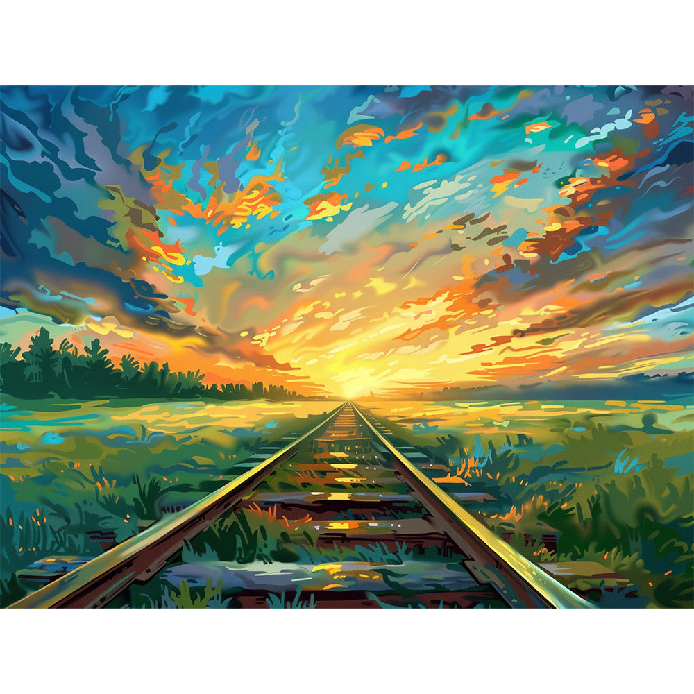 Railroad Tracks Fields  Painting By Number 2
