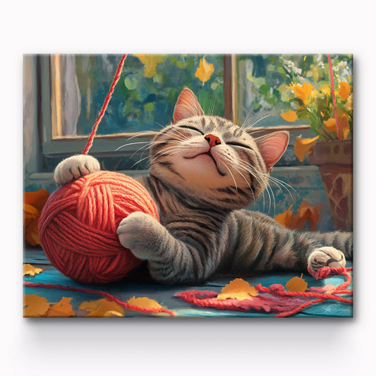 Woolly Ball With Cat Painting By Number 1