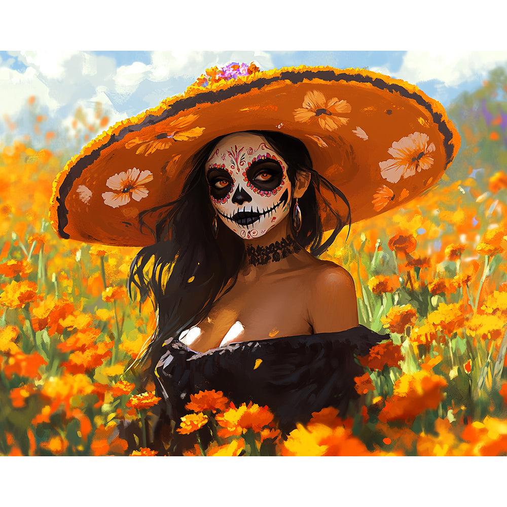 Masked Girl With Yellow Flowers Painting By Number 2
