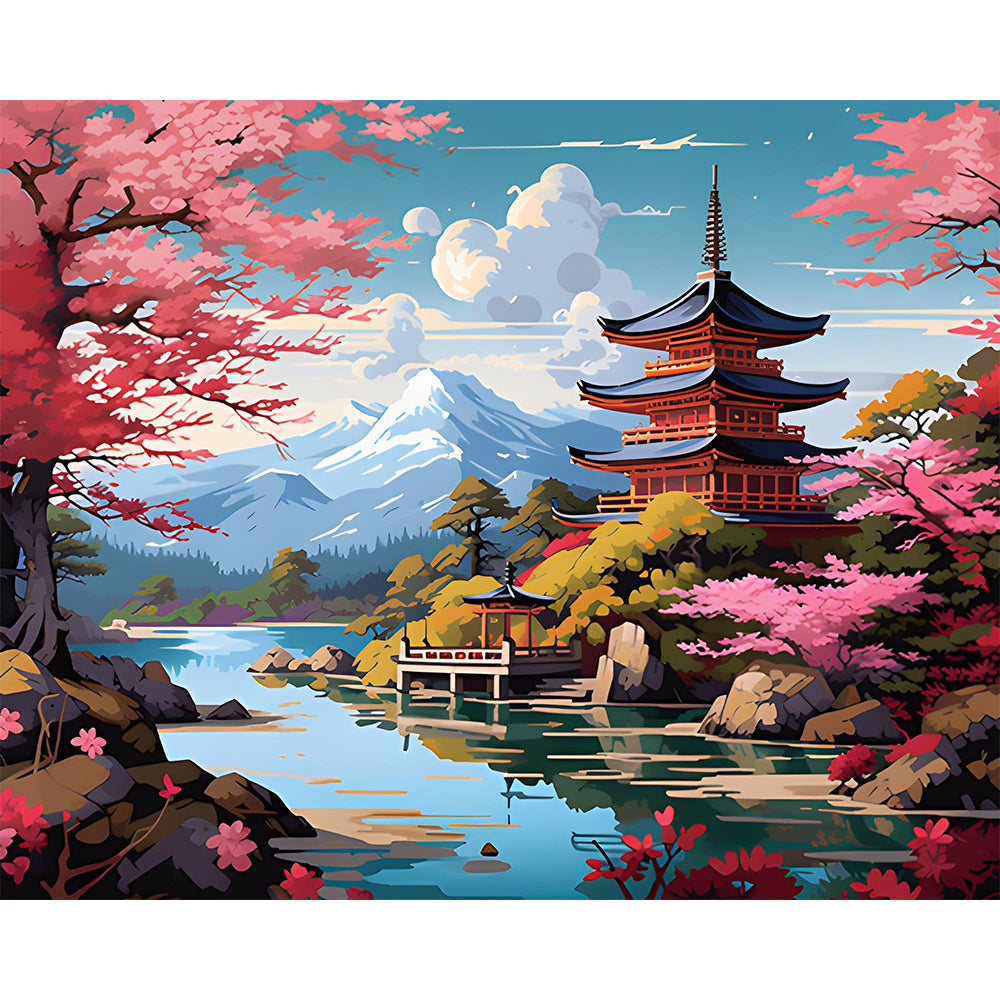 Mountains And Pagoda Painting By Number 2