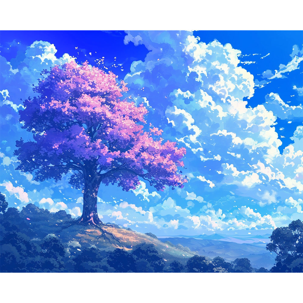 Blue Sky White Clouds Trees Painting By Number 2