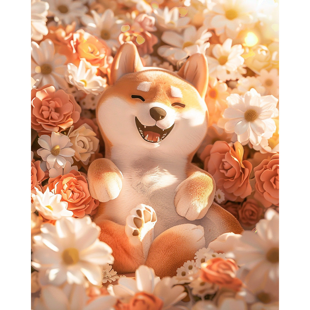 Corgi Puppy In Flower Painting By Number 2
