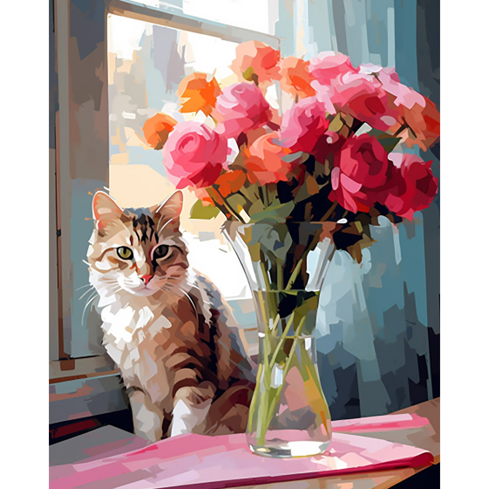 Cat And Flower Painting By Number 2