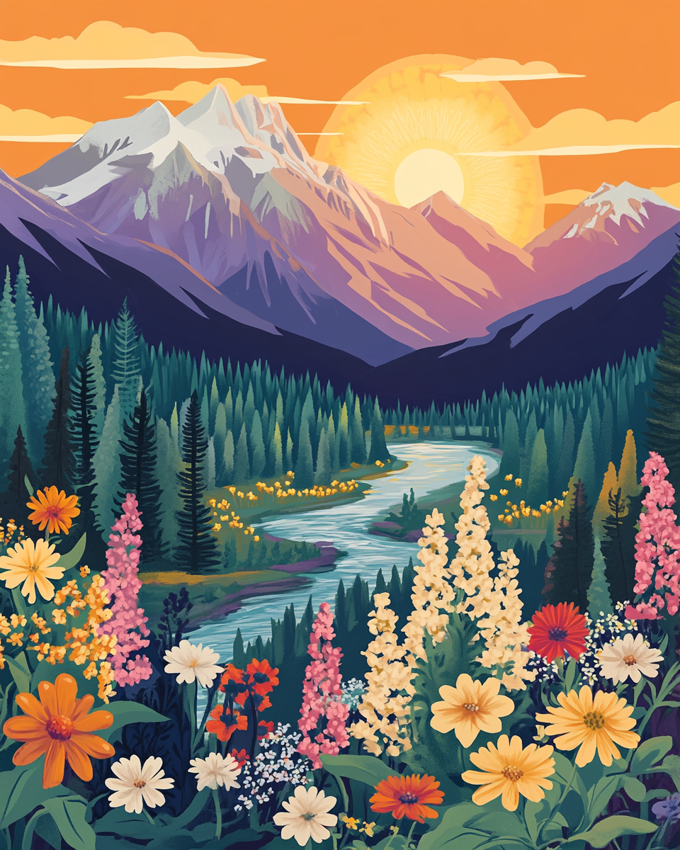 Creek with distant mountains Painting By Number 2